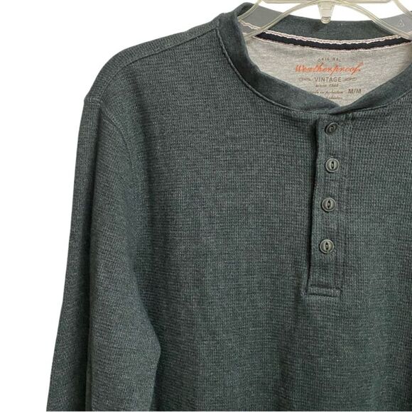 Weatherproof Vintage Long Sleeve Henley Shirt Men's Size M Pullover Green Comfy - Picture 4 of 12
